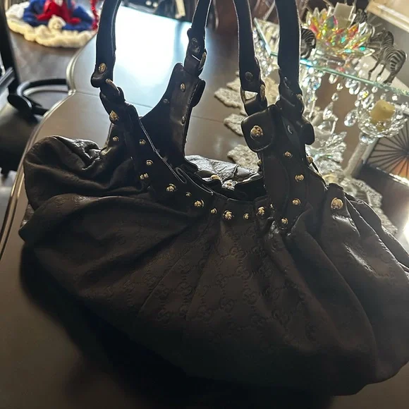 Gucci Black Studded GG-Embossed Hobo Shoulder Bag vintage like new - Picture 2 of 5